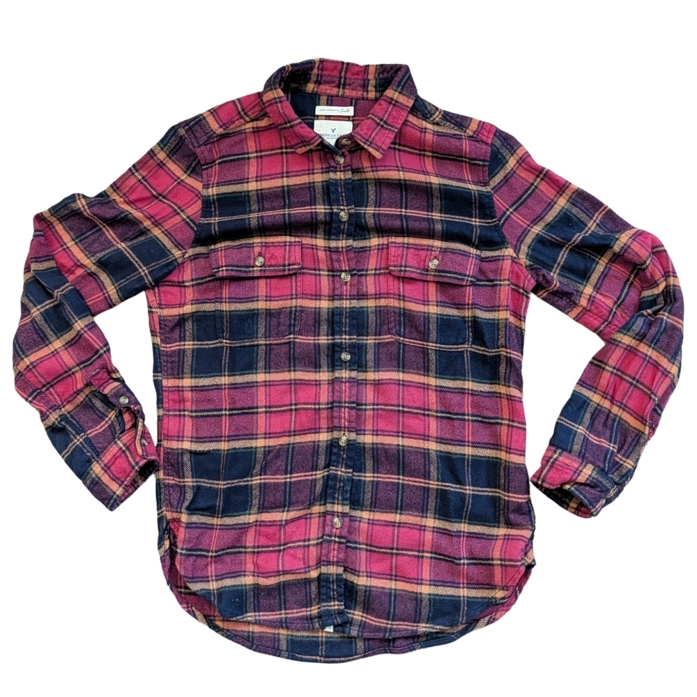 American Eagle Outfitters AhhMazingly Soft Red Black Yellow Plaid Flannel Small
